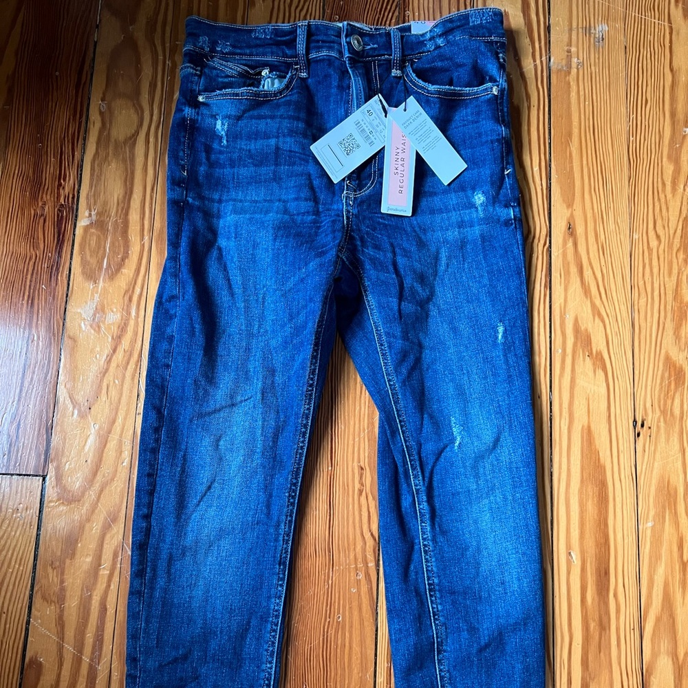 Stradivarius super skinny high waist skinny jean in dark blue, size 8 (40)